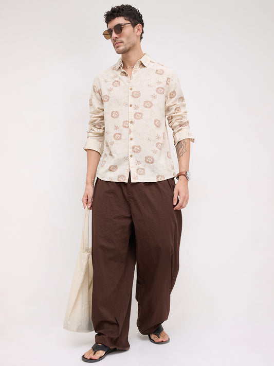 Intricate Soft Beige & Brown Botanical Bloom Shirt