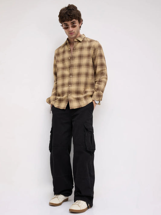 Brown Seersucker Checkered Shirt