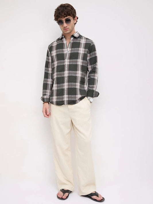 Forest Green Soft Textured Checks Shirt