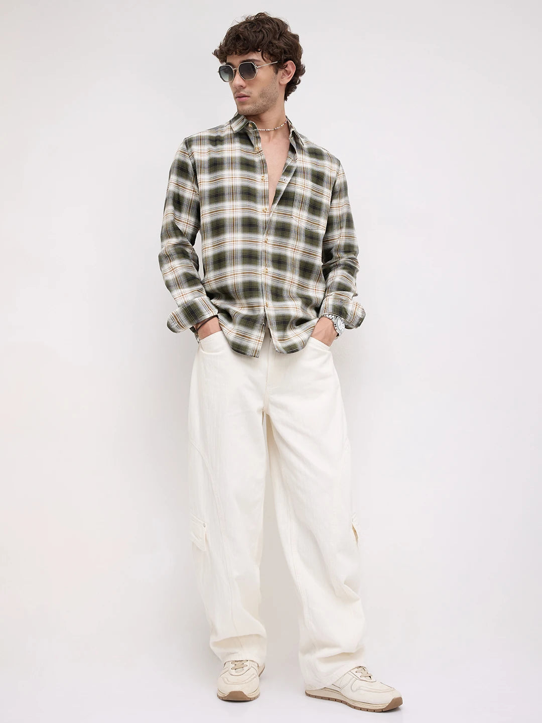 Premium Olive & White Crosscheck Shirt
