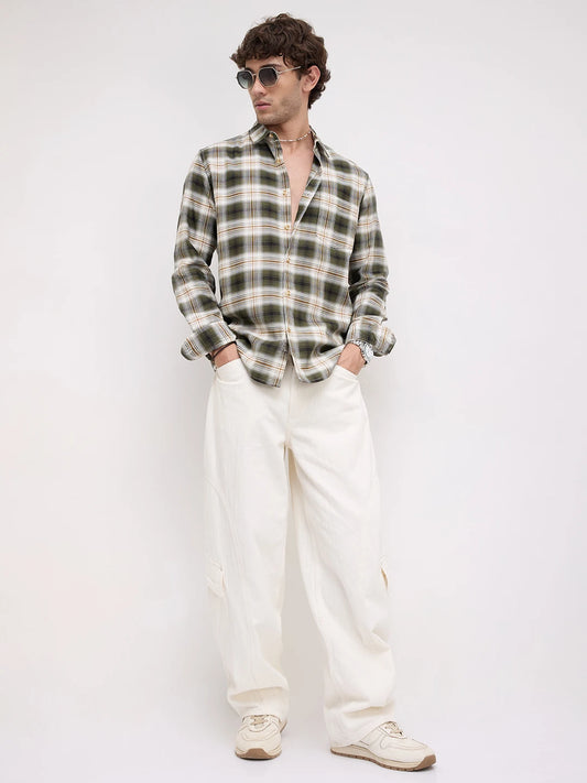 Premium Olive & White Crosscheck Shirt