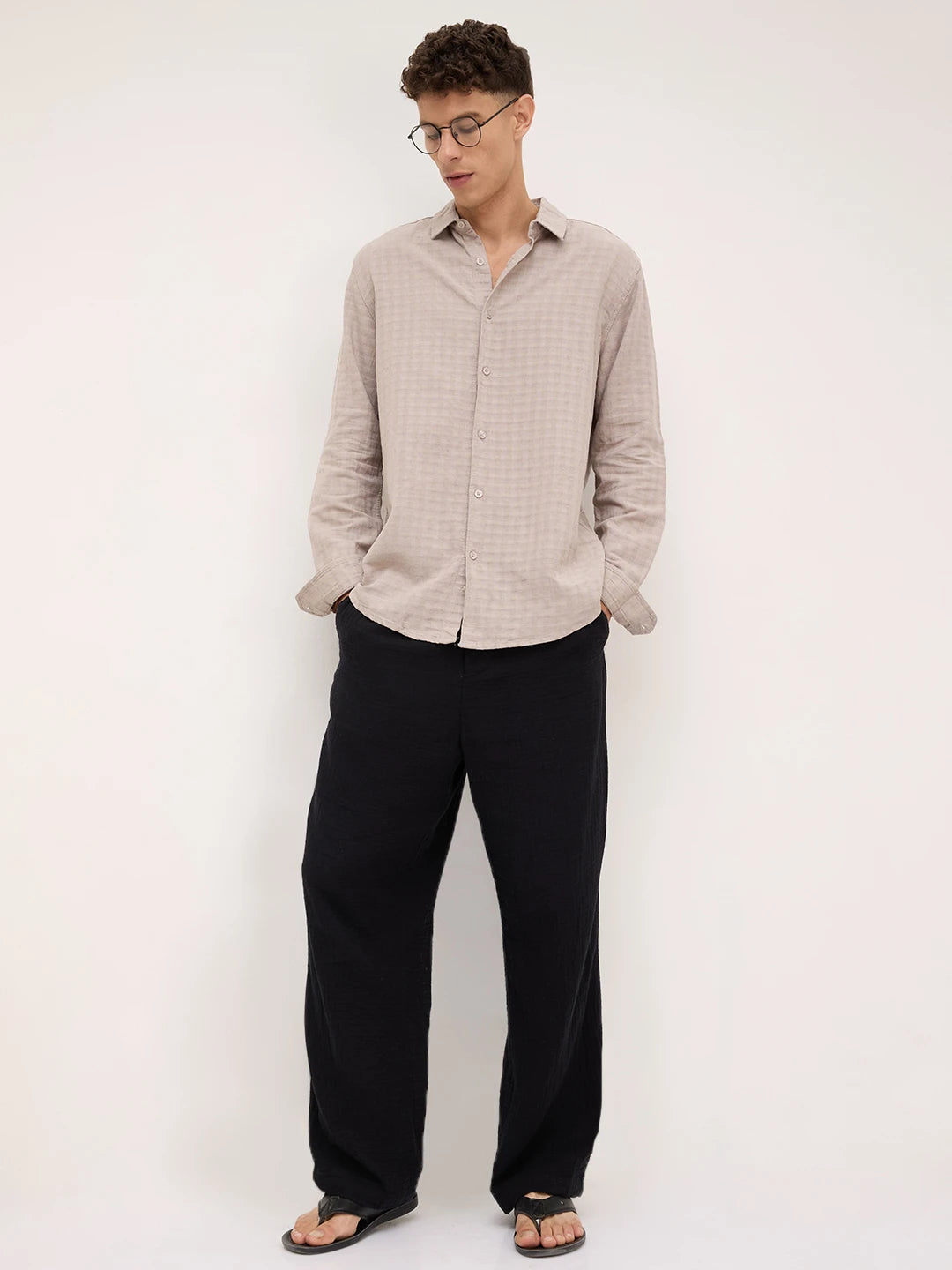 Grey Horizontal Striped Textured Shirt