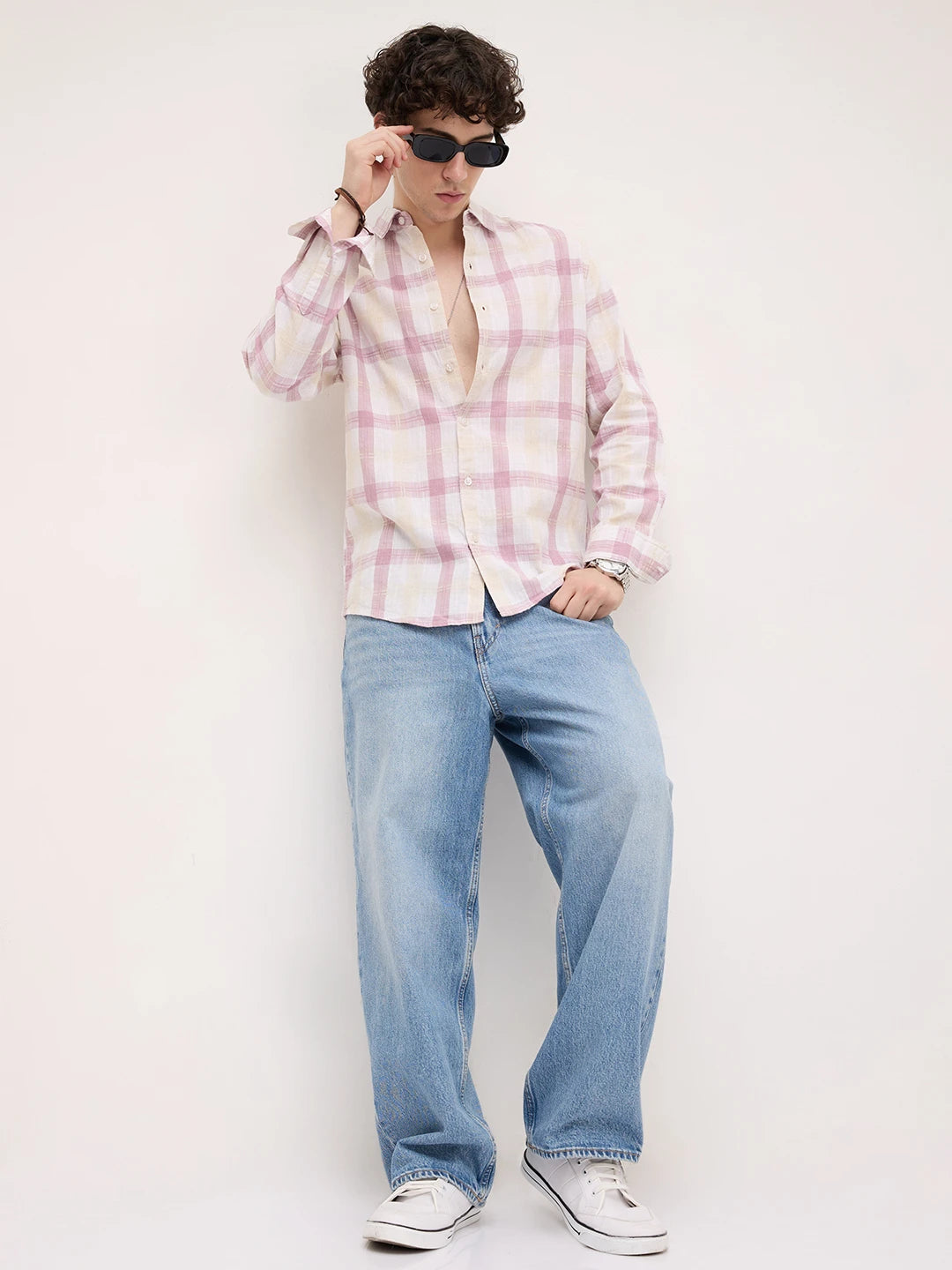 Soft Pink Fine Weave Plaid Checks Shirt
