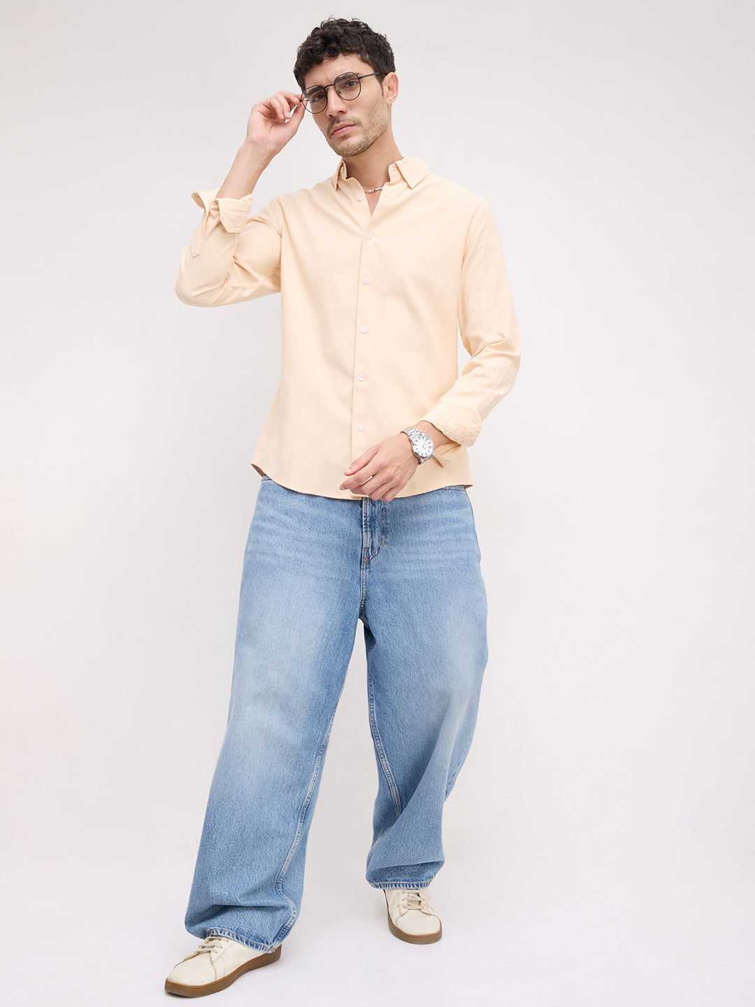 Solid Peach Smooth Finish Oxford Shirt