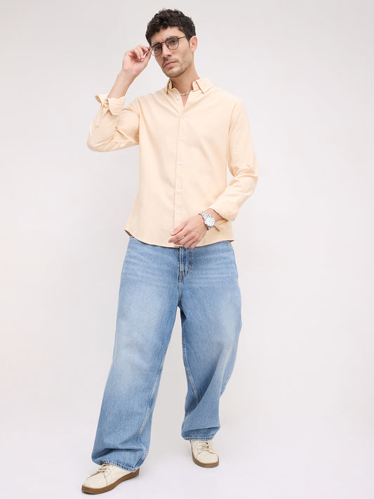Solid Peach Smooth Finish Oxford Shirt