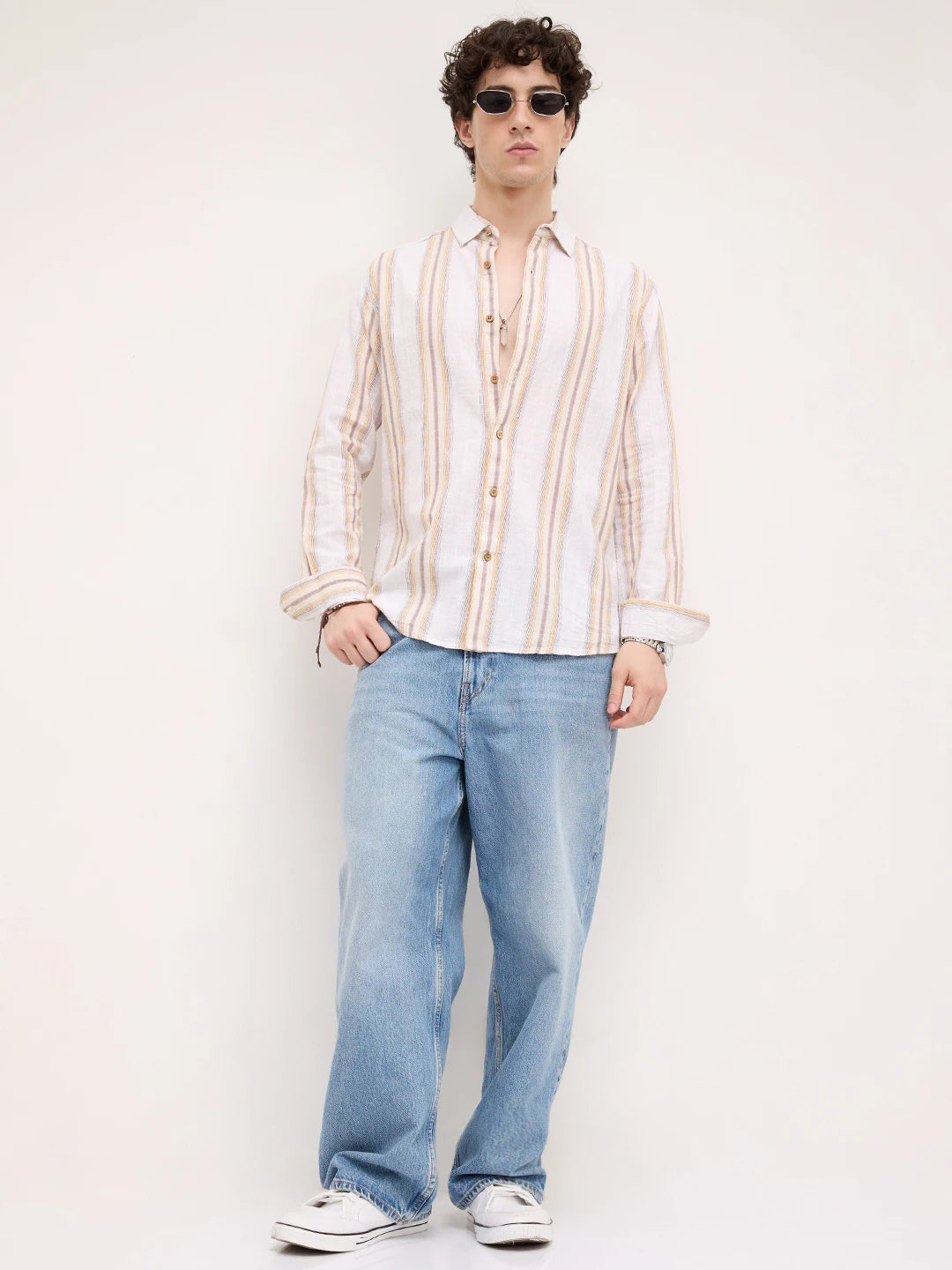 Sunwashed Multi Striped Slub Textured Shirt