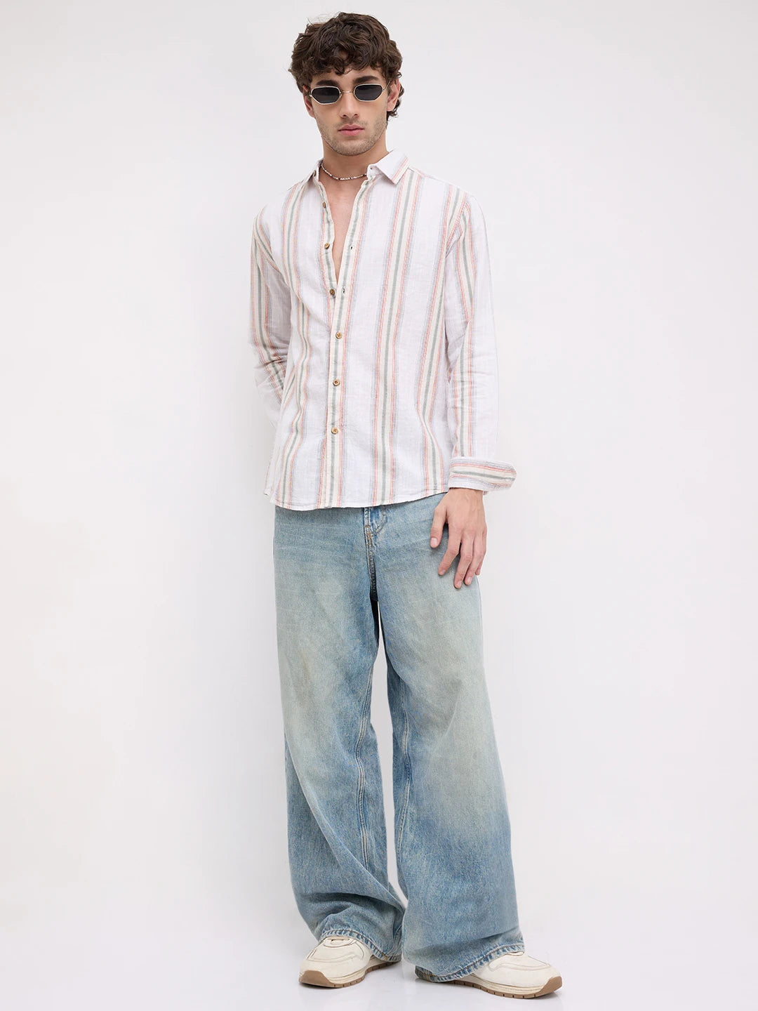 Olive Multi Striped Slub Textured Shirt