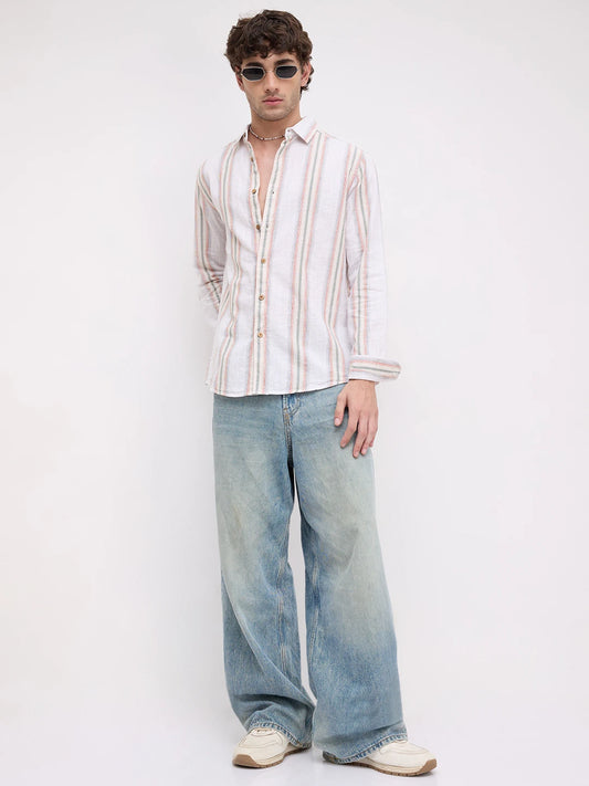 Olive Multi Striped Slub Textured Shirt