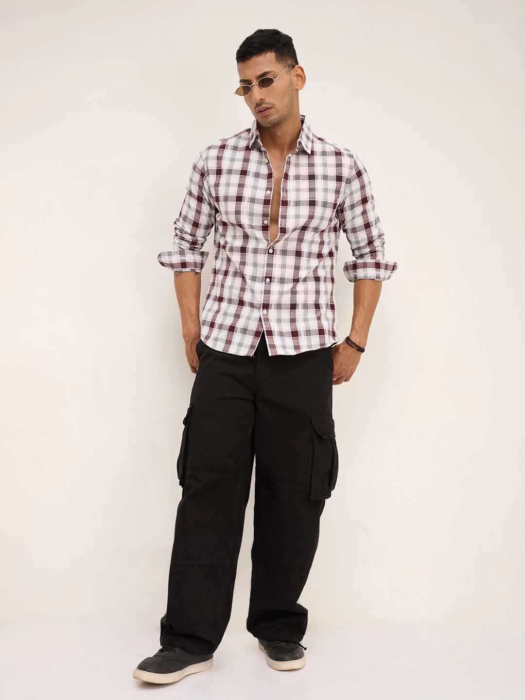 Classic Maroon & White Plaid Checks Shirt