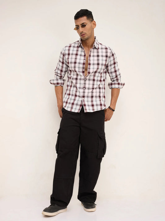 Classic Maroon & White Plaid Checks Shirt