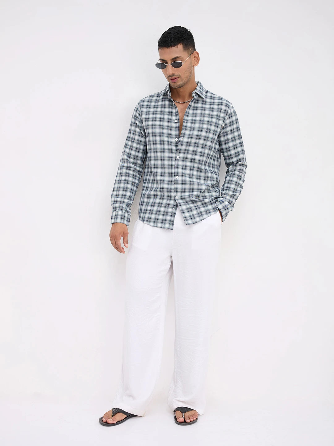 Green & Navy Refined Crossweave Checked Shirt