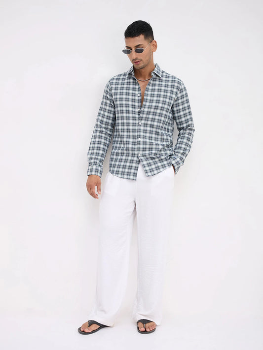 Green & Navy Refined Crossweave Checked Shirt