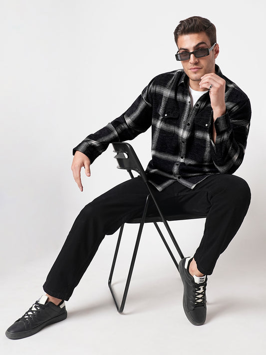 Black & White Broad Checks Double Flap Pocket Corduroy Shirt