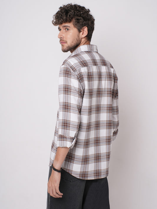 White & Umber Brown Bespoke Checks Shirt