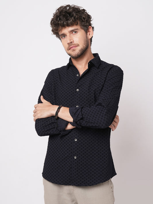 Classic Navy Textured Shirt