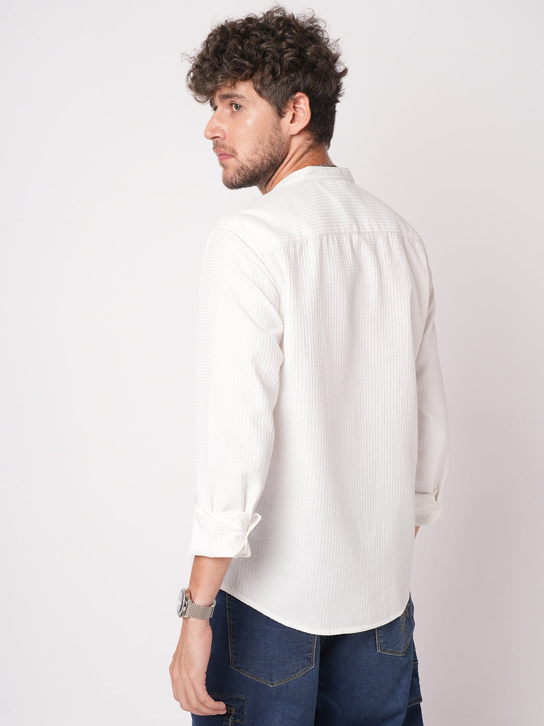 Snow White Dot Embossed Kurta