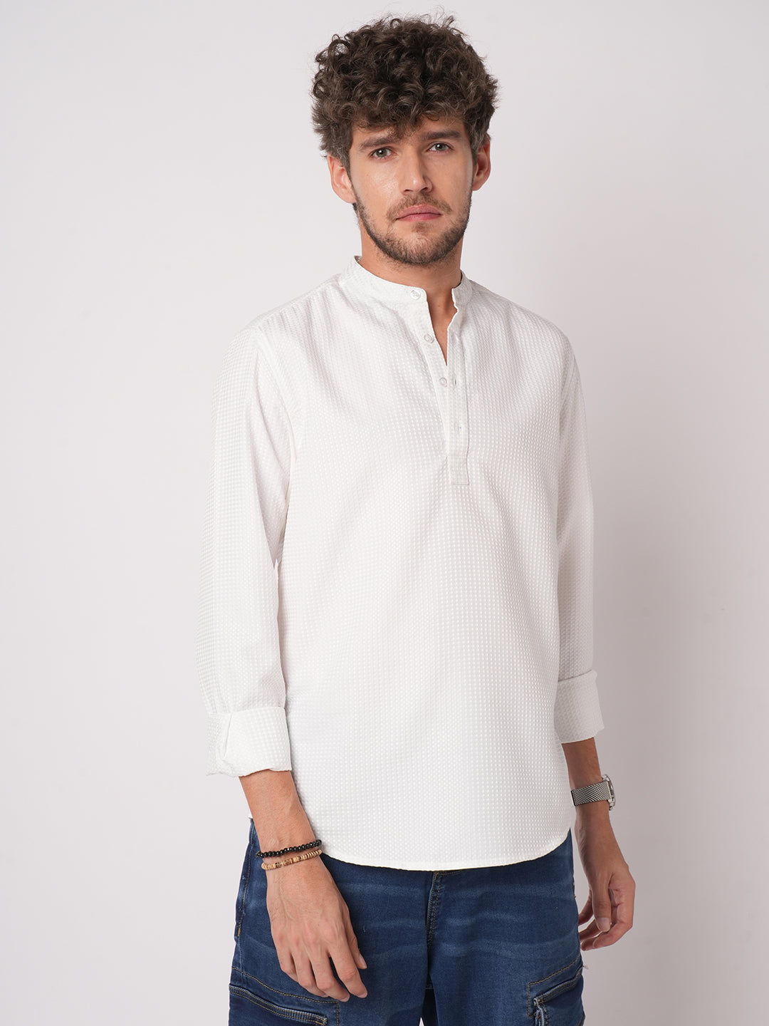 Snow White Dot Embossed Kurta