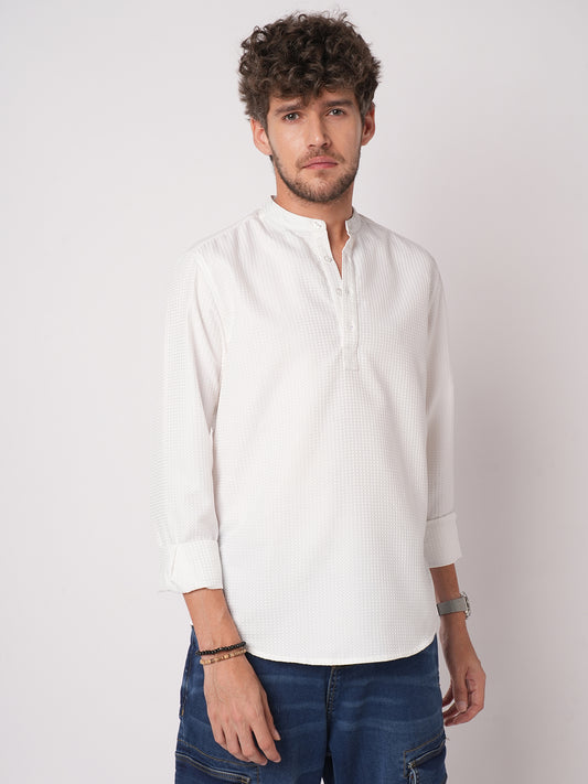 Snow White Dot Embossed Kurta