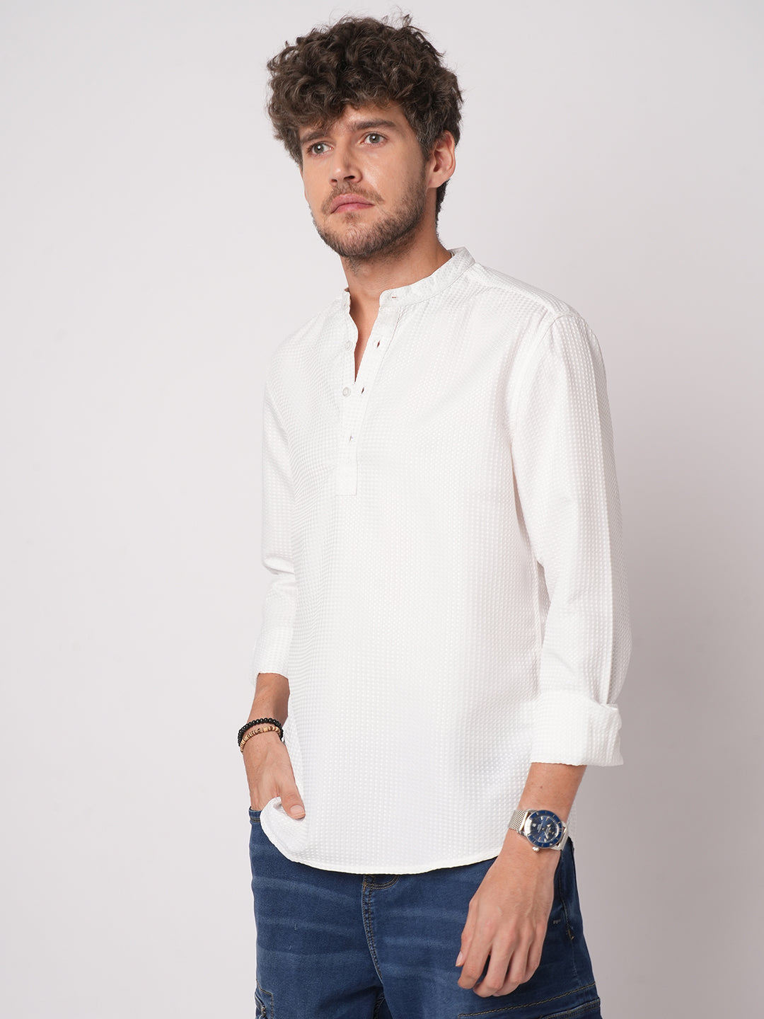 Snow White Dot Embossed Kurta