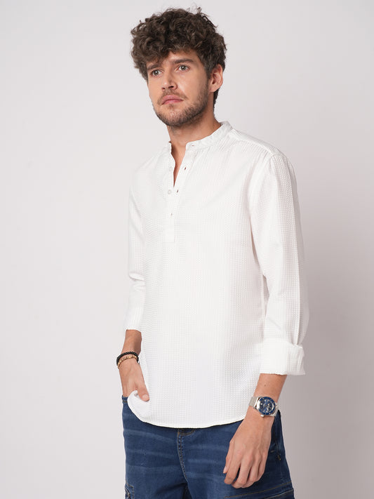 Snow White Dot Embossed Kurta