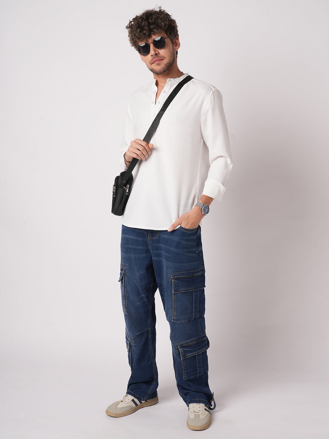 Snow White Dot Embossed Kurta