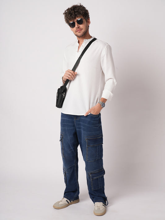 Snow White Dot Embossed Kurta