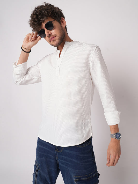 Snow White Dot Embossed Kurta