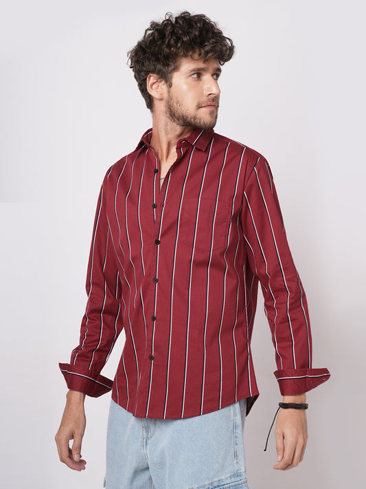 Fire Brick Red Regal Striped Shirt