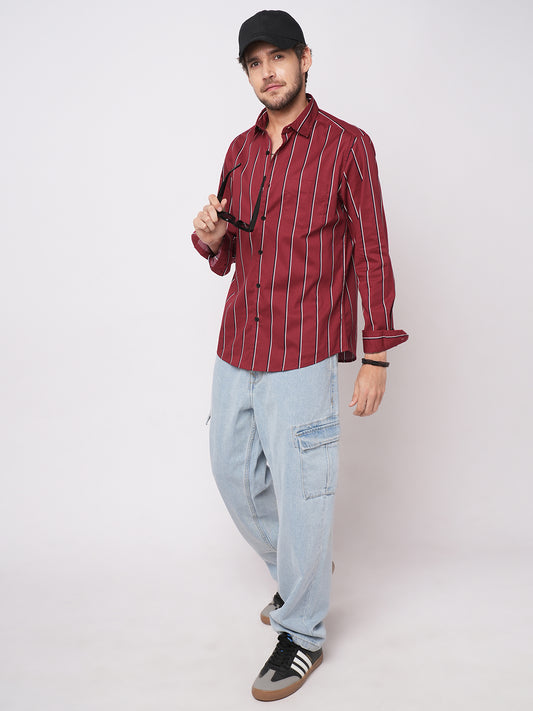 Fire Brick Red Regal Striped Shirt