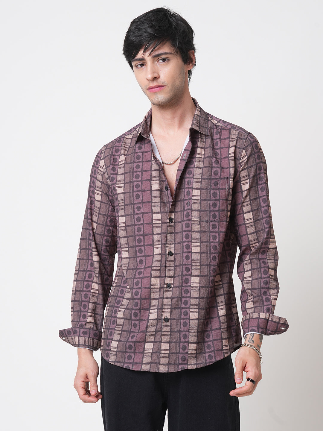 Multicolor Abstract Printed Creased Shirt