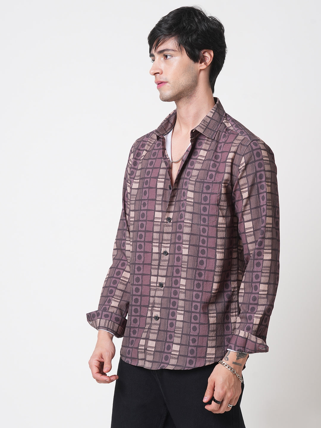 Multicolor Abstract Printed Creased Shirt