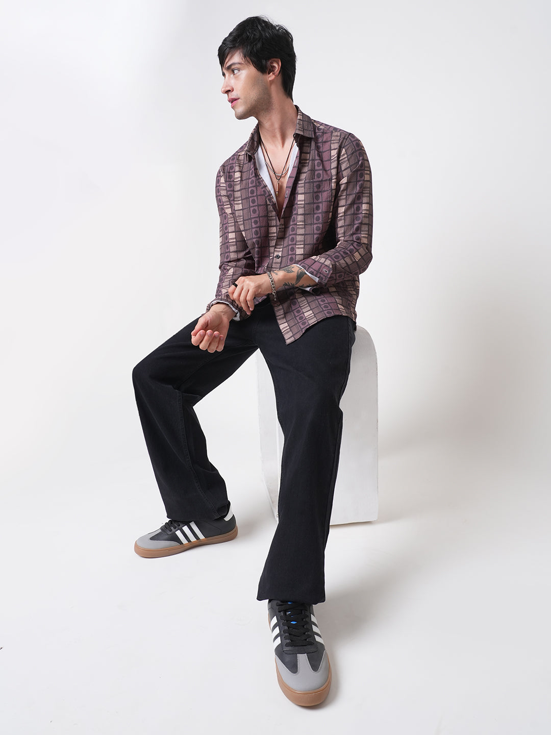 Multicolor Abstract Printed Creased Shirt