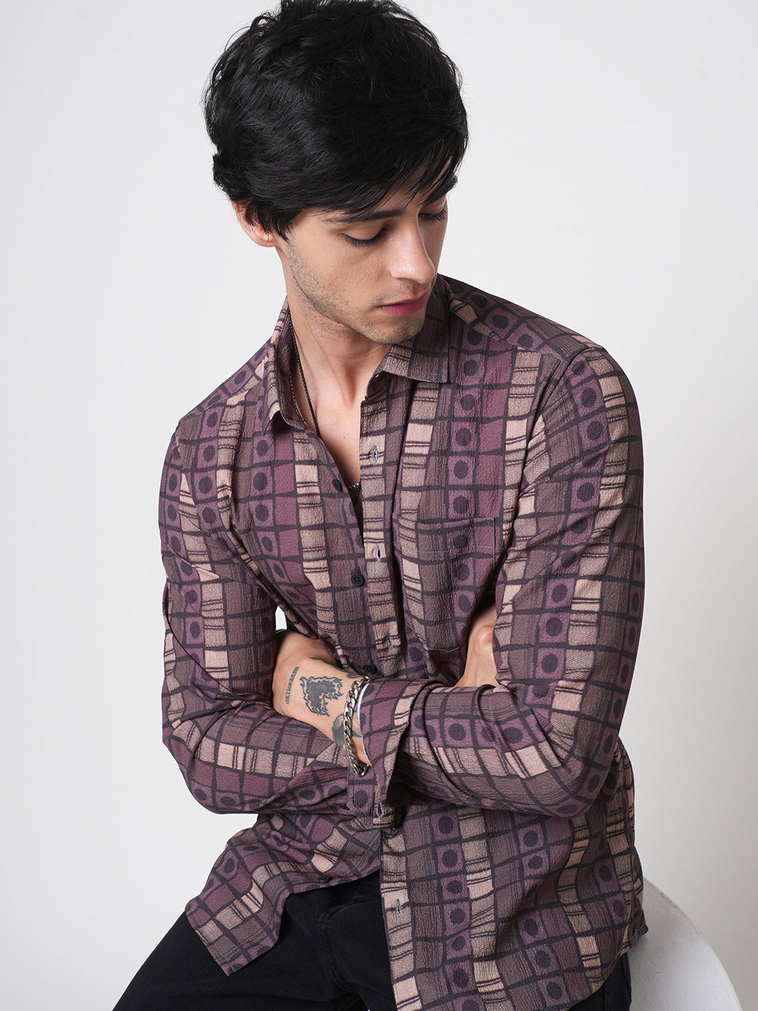 Multicolor Abstract Printed Creased Shirt