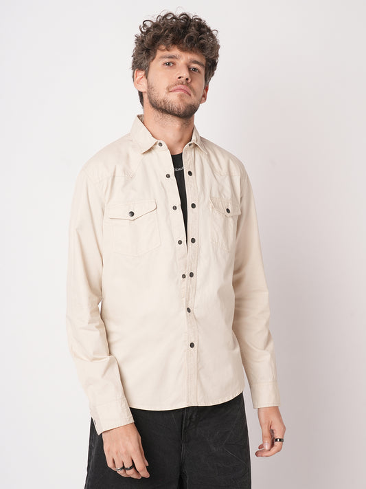 Subtle Beige Double Pocket Overshirt