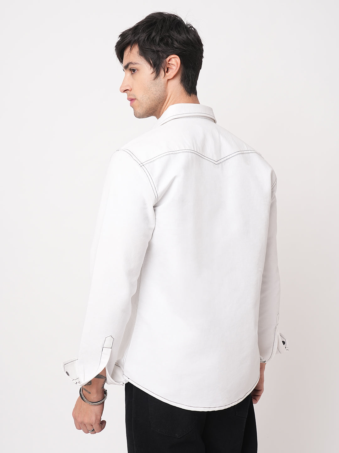 Solid White Double Flap Pocket Overshirt