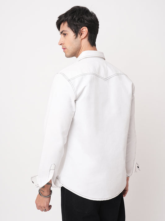 Solid White Double Flap Pocket Overshirt