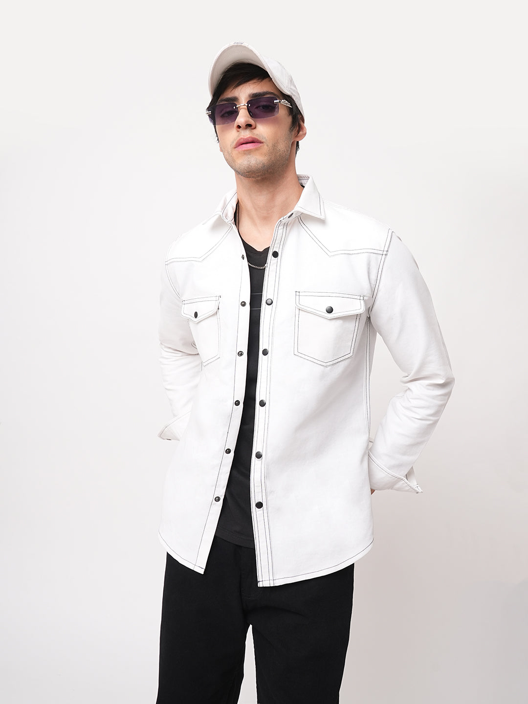 Solid White Double Flap Pocket Overshirt