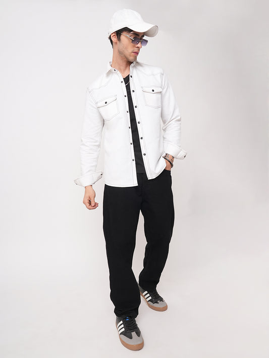 Solid White Double Flap Pocket Overshirt