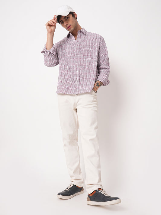 Lilac Seersucker Checks Boxy Fit Crop Shirt