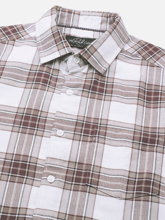 White & Umber Brown Bespoke Checks Shirt