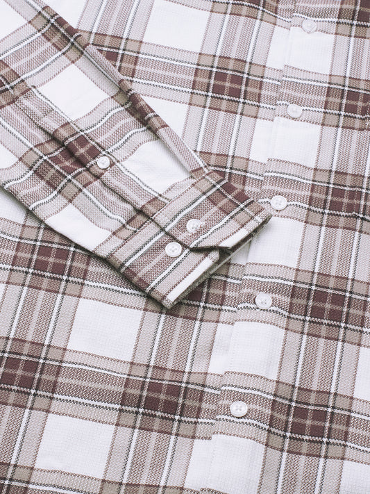 White & Umber Brown Bespoke Checks Shirt