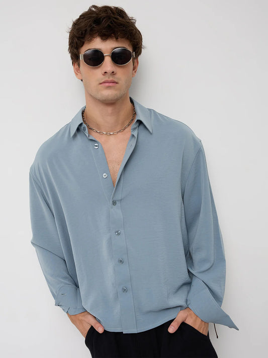 Luxe Marble Blue Ultra Soft Boxy Fit Crop Shirt