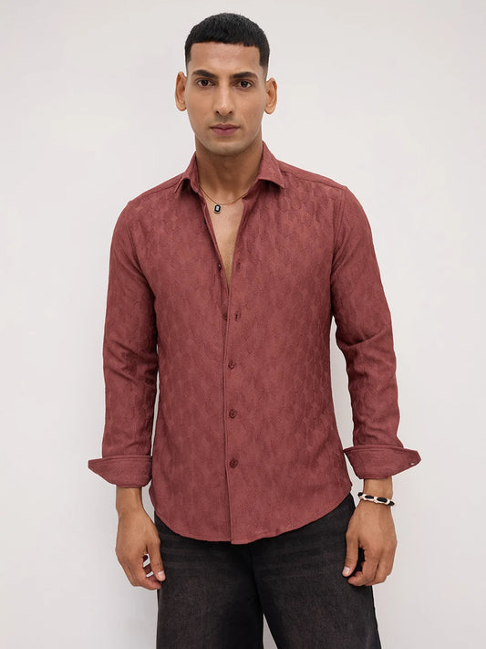Rustic Brown Crosshatch Textured Shirt