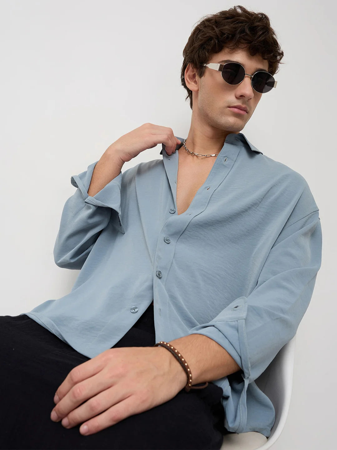 Luxe Marble Blue Ultra Soft Boxy Fit Crop Shirt