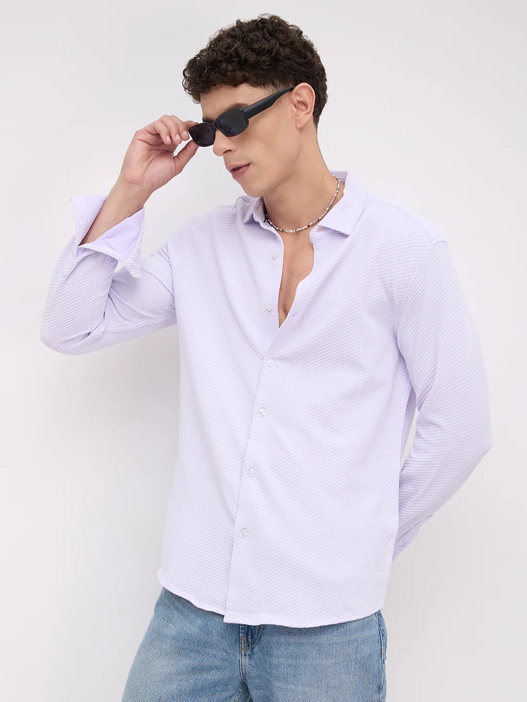Iced Lavender Micro Weave Textured Shirt