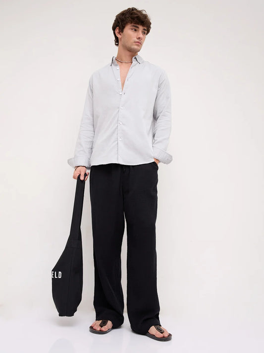 Cloud Grey Herringbone Textured Button-Down Shirt