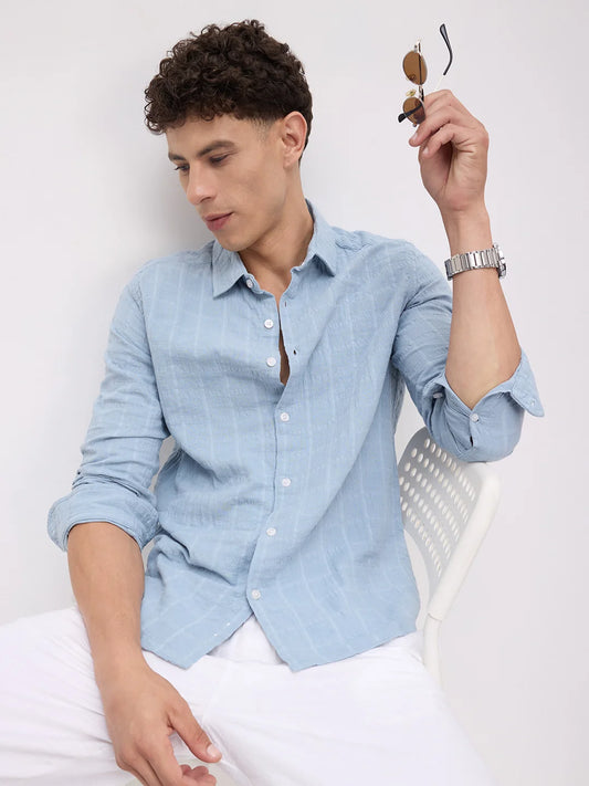 Premium Ice Mist Grid Emboss Double Cloth Shirt