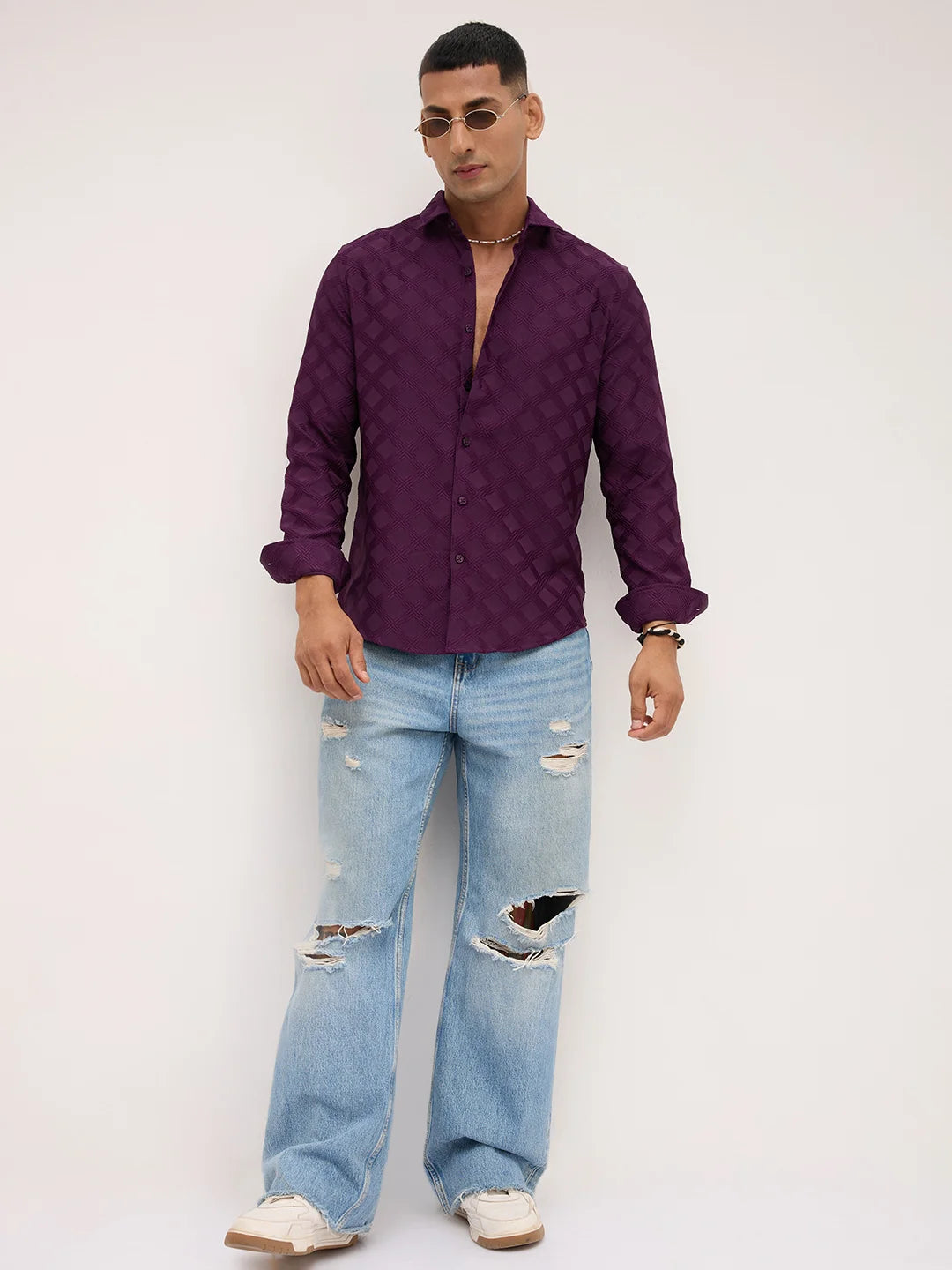 Royal Wine Diamond Textured Shirt