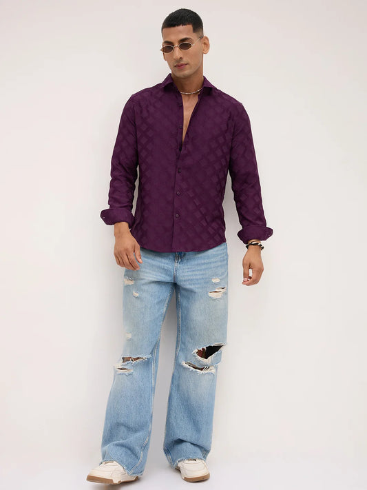 Royal Wine Diamond Textured Shirt