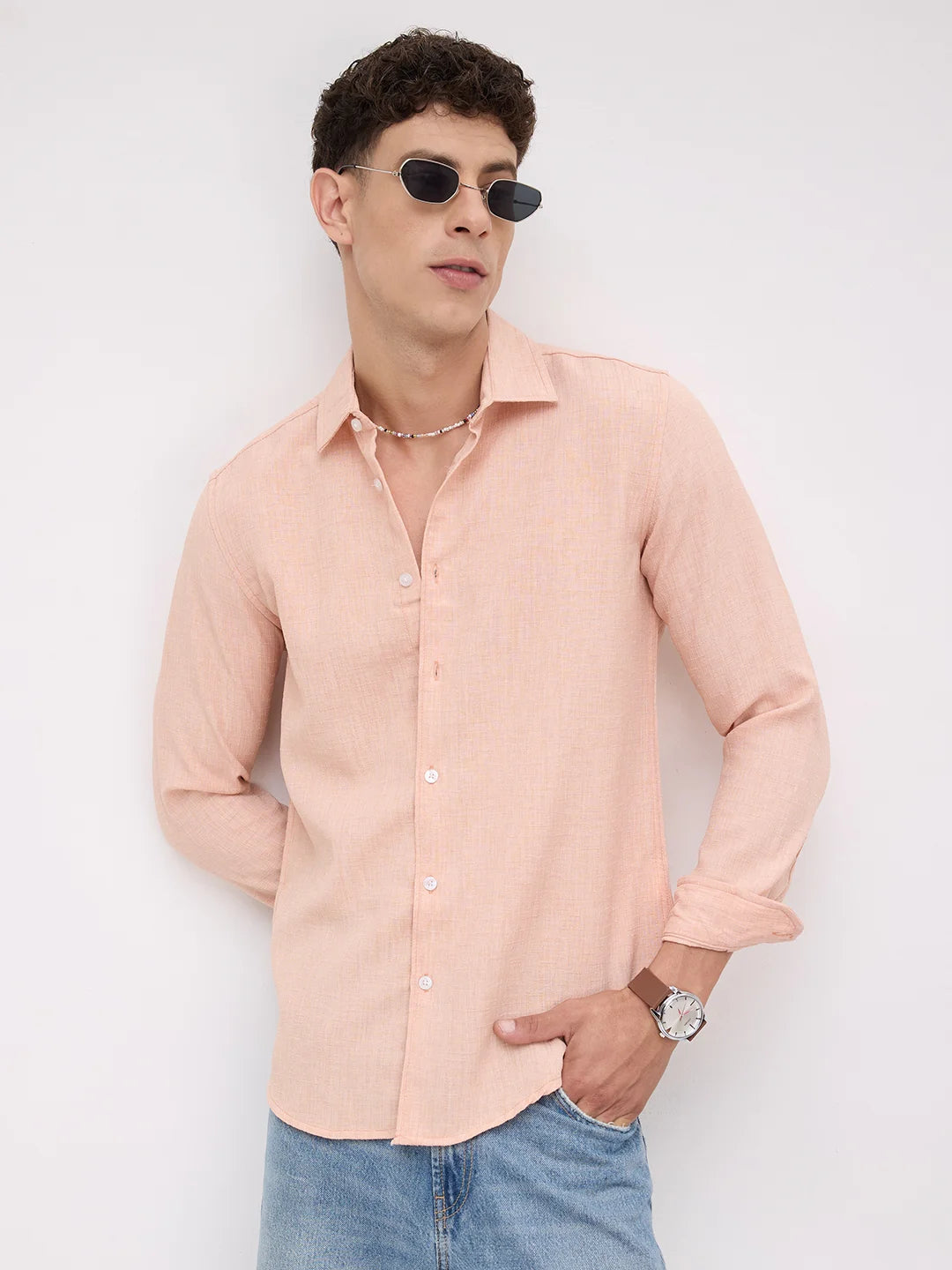 Creamy Peach Subtle Textured Shirt
